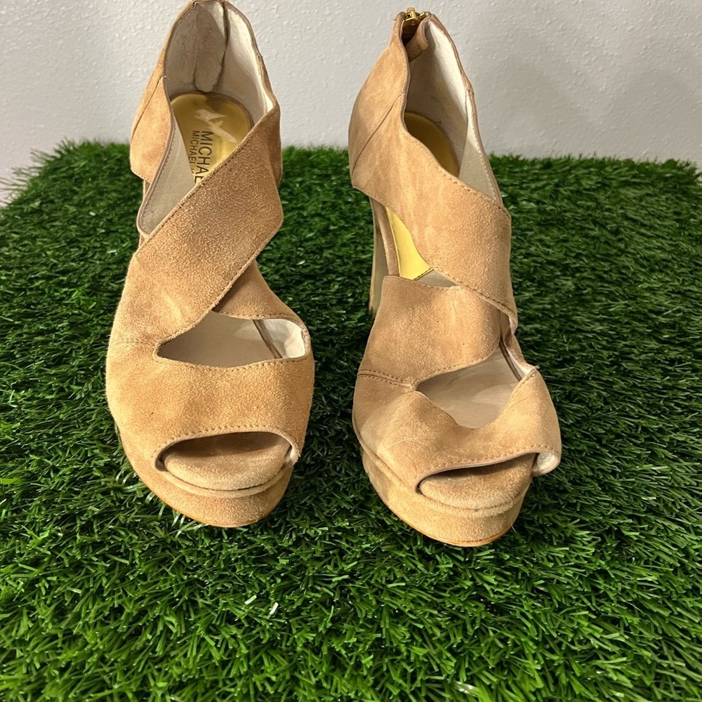 Michael Kors Women's Camel Suede Heels - Picture 1 of 6